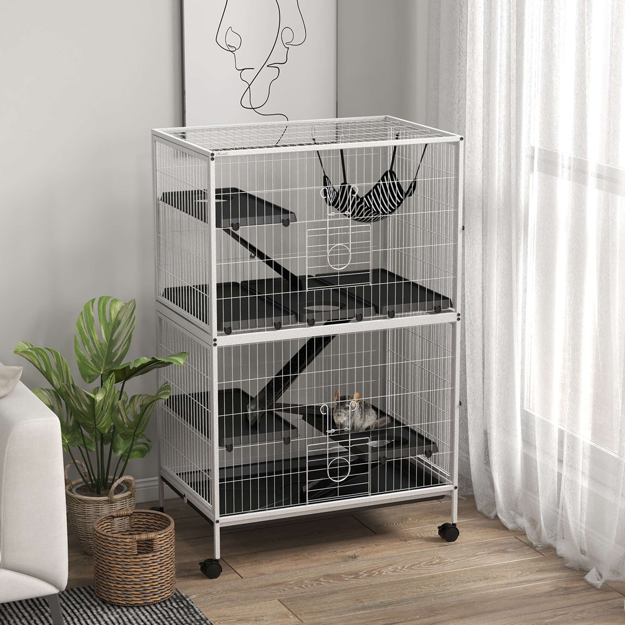 50" H Rolling Small Animal Cage with Hammock, Ferret Cage, Chinchilla Cage, Pet Habitat, wIth 4 Doors, Removable Tray — image 4