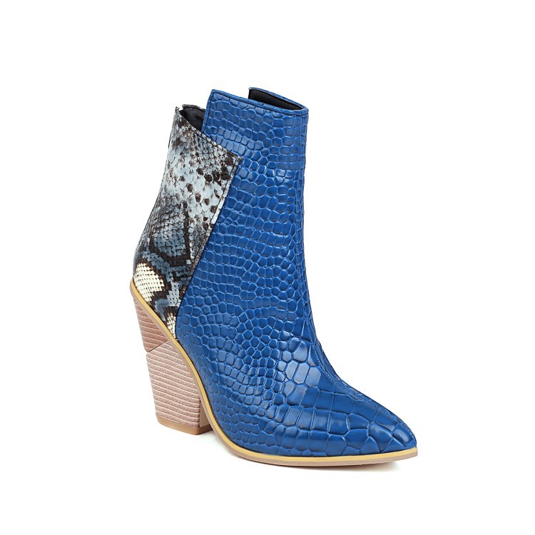 40-48 Coffee Rain Women's Boots Snake Print Colorblock High Heel Ladies Short Boots — image 5