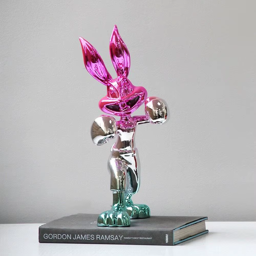 Modern Chrome Bunny Figurine with Boxing Gloves Pop Art Inspired Decorative Rabbit Boxer Statues for Interior Display — image 3