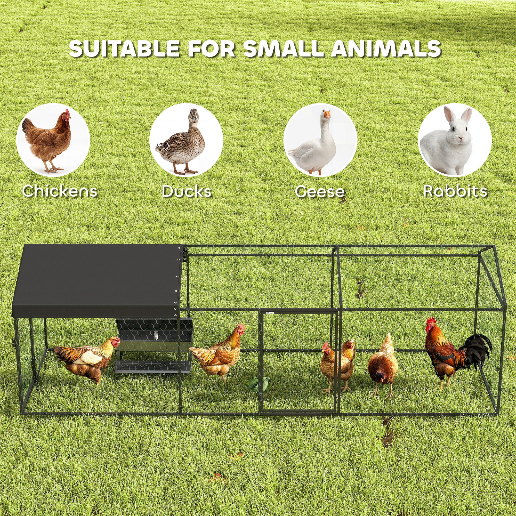 Casa de Pollos Grande en Metal con Corral Acogedor y Cubierta Impermeable UV para 3-5 Gallinas, Caja para Pájaros Exterior para Conejos — imagen 6