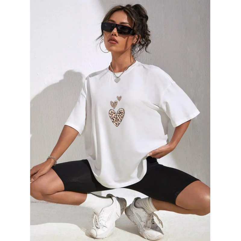 Leopard print heart pattern round neck T-shirt — image 4