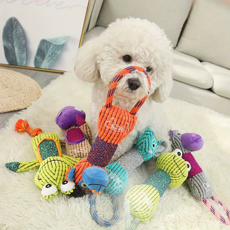 Juguetes de mordida de cuero corduro con sonido para perros forma animal resistente a mordidas jugo duradero entrenamiento adecuado para cachorros y perros pequeños grandes — imagen 1