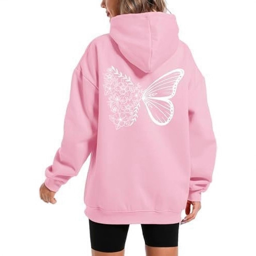 Women's Hooded Long Sleeve Fleece Sweatshirt with Kangaroo Pocket and Printed Design — image 4