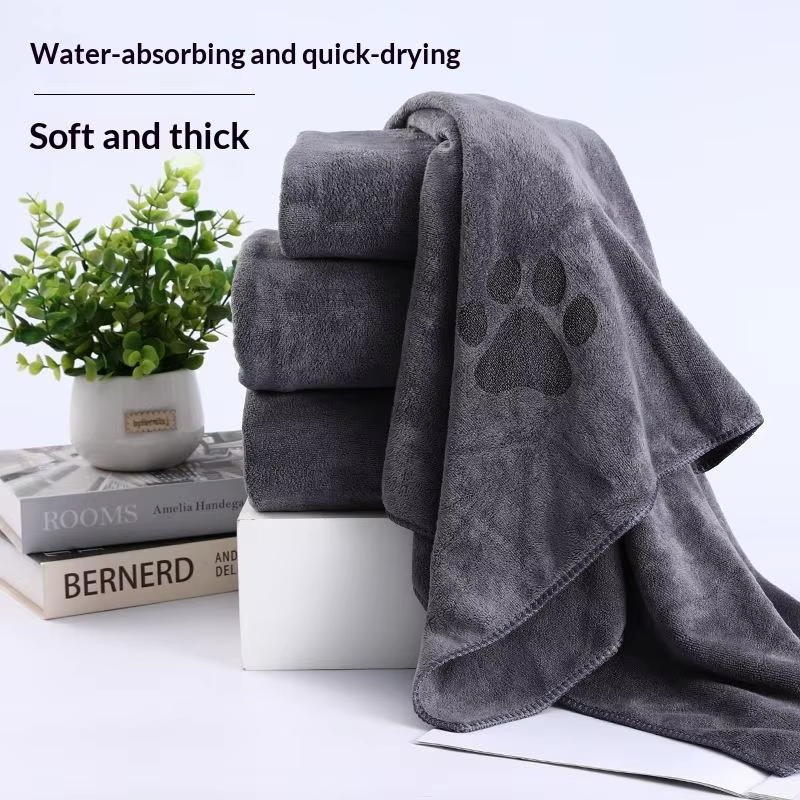 Pet Bath Towel Microfiber Embroidered Super Soft Absorbent Towel For Dogs Cat Grooming Supplies Cleaning Tool — image 3