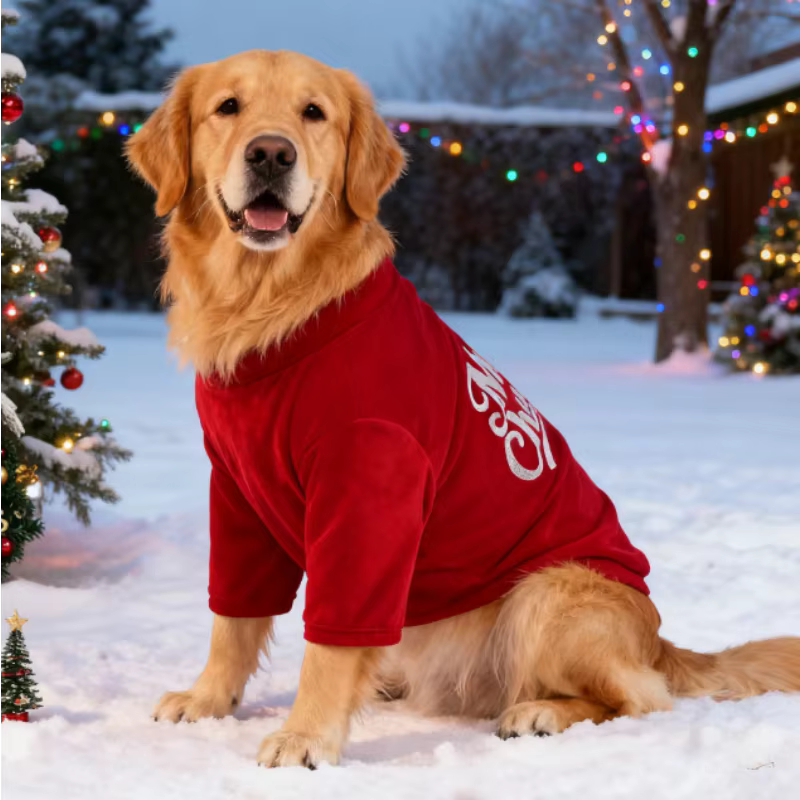 Chaqueta de Satén Clásica con Secuencias Rojas y Verdes para Navidad, Ambiente Invernal para Mascotas Caninas M, L — imagen 2
