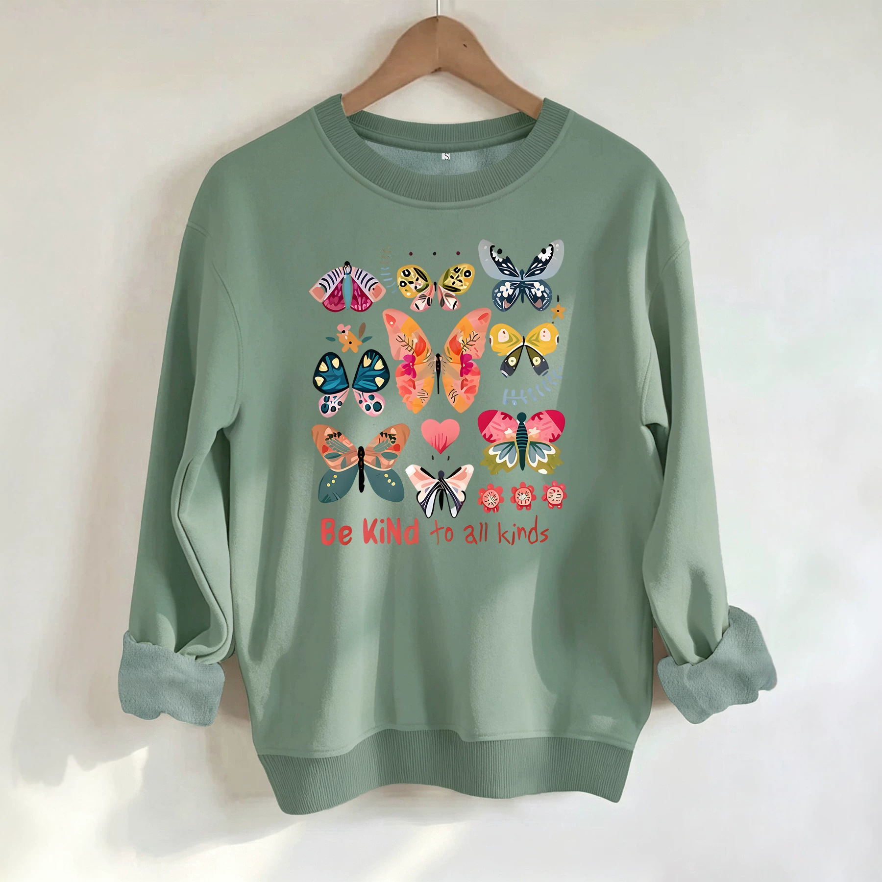 Butterfly and Goodwill Text Printed Round Neck Hoodie for Women — image 5