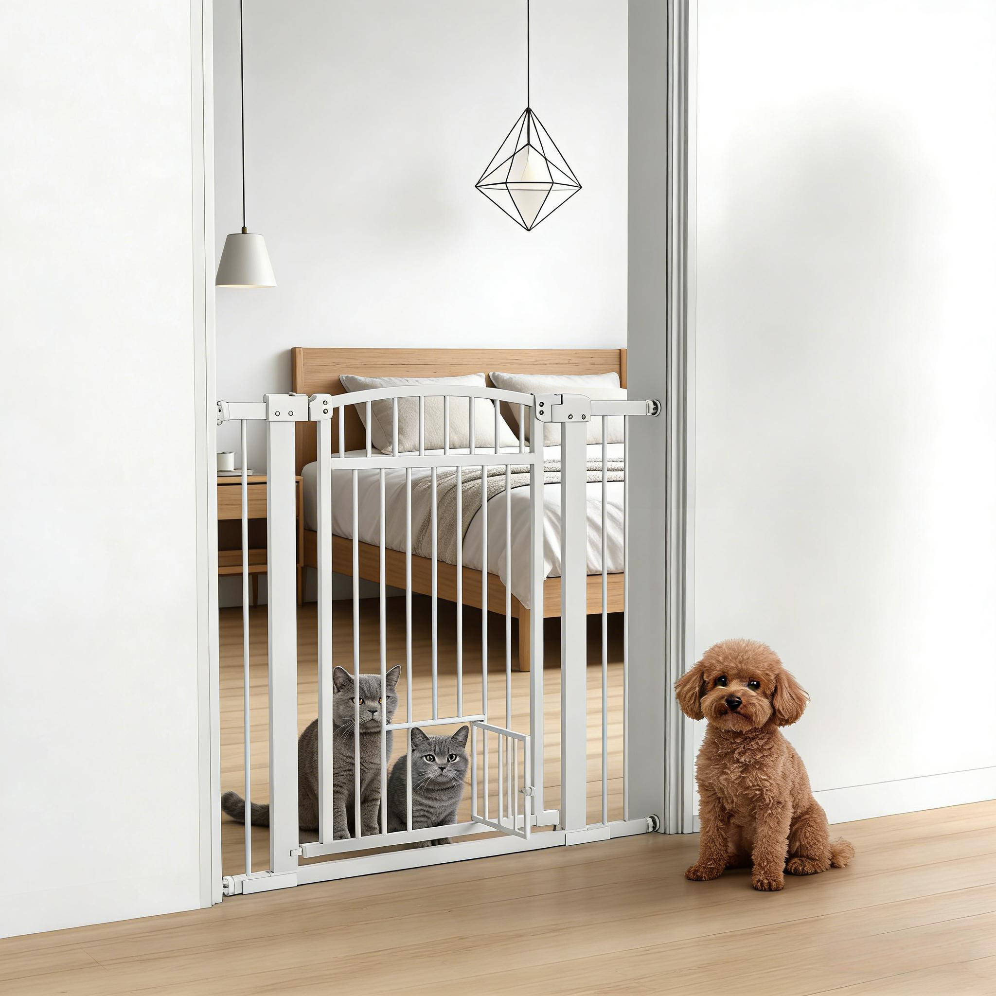 Pet Gate, Extra Wide Walk Through Dog Gate w/ Cat Door — image 7