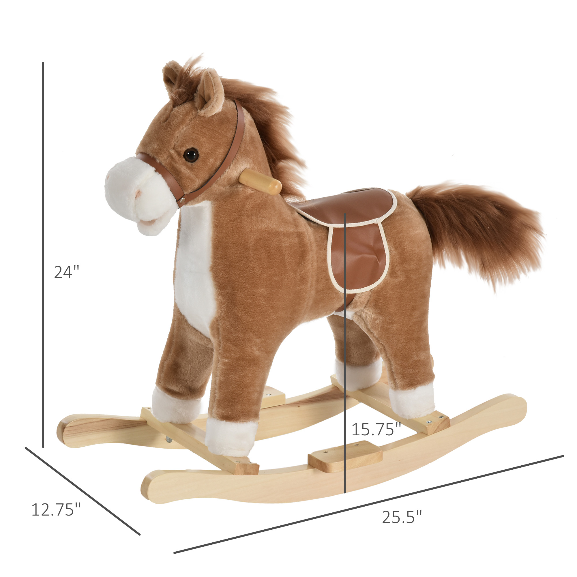 Caballo de Madera con Sonidos y Movimientos, Silla de Paseo para Niños con Boca que Se Mueve y Cola que Se Balancea, Marrón — imagen 5
