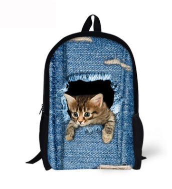 Mochila de Gato para Niños - Cómica con Animales 3D en Denim para Chicos y Chicas — imagen 10
