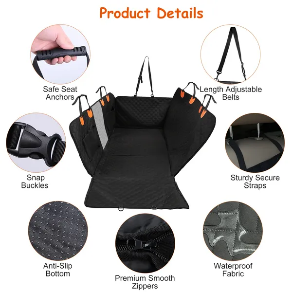 Cubierta de Asiento para Perros con Ventana de Malla y Bolsas de Almacenaje con Cierre, Impermeable 600D Tela de Lino de Oxford para Autos, Camiones, SUVs — imagen 3