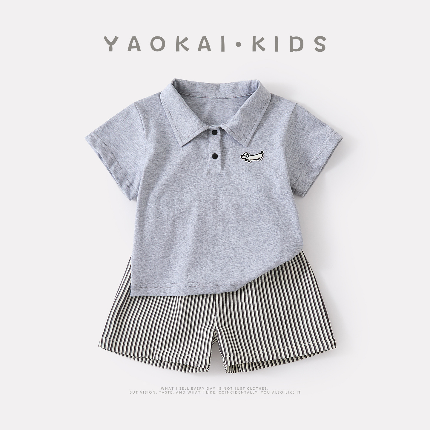 Camisa Polo de Perro de Caricatura de Manga Corta para Bebé, Ligera y Casual, Shorts a Rayas, Ropa Infantil — imagen 3