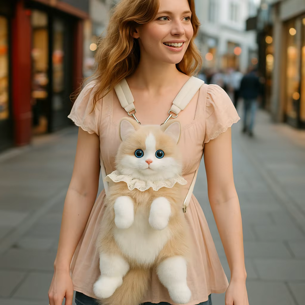 Cute Cat Backpack for Girls, Kawaii Plush Bag, Soft Animal Crossbody Bag for School, Travel & Daily Outfit — image 2