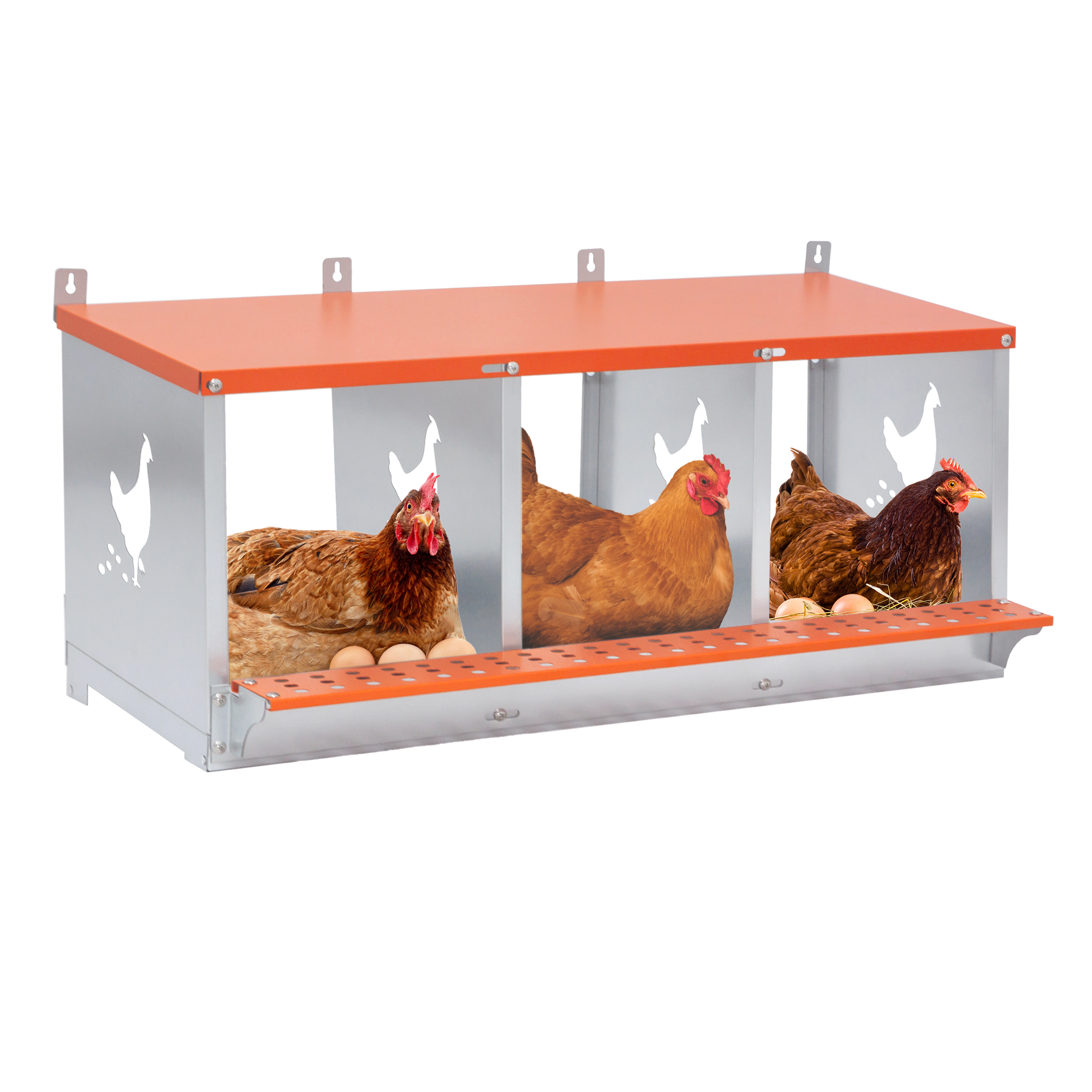 Nido Metálico de 3 Compartimentos para Montaje en Pared, para Gallinas y Patos, Fácil Recolección de Huevos, Equipo de Gallinero de Acero Galvanizado Ventilado, Naranja — imagen 1