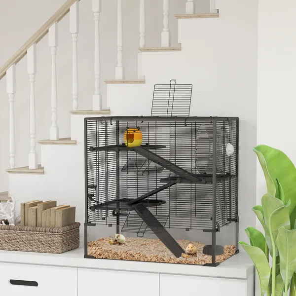 4 Tier Hamster Cage With Deep Tempered Glass Bottom, Running Wheel, Hut, Water Bottle, Food Dish — imagen 1