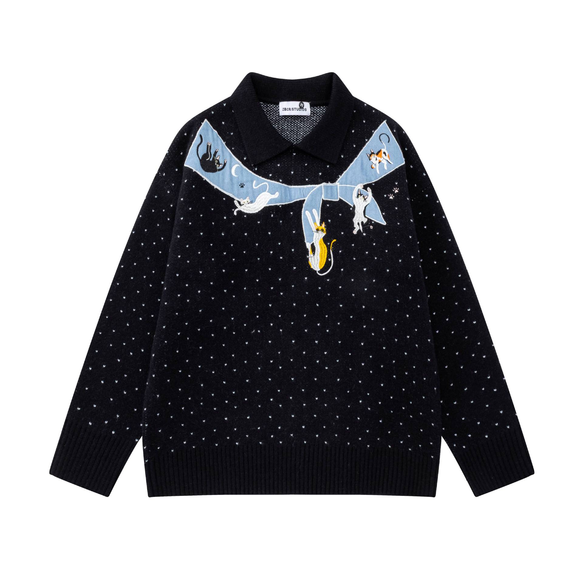 Polka dot scarf cat sweater — image 2