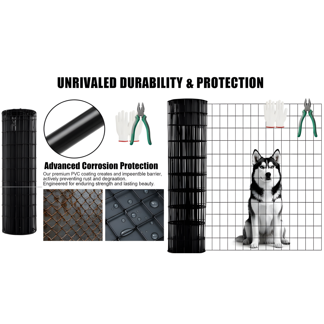 48 INCHx33 FT Black Vinyl-coated Metal Mesh, 16 Gauge 0.67 Inch Black PVC Metal Mesh, Black Welded Wire Mesh Support, Poultry Cage Protective Fence — imagen 6