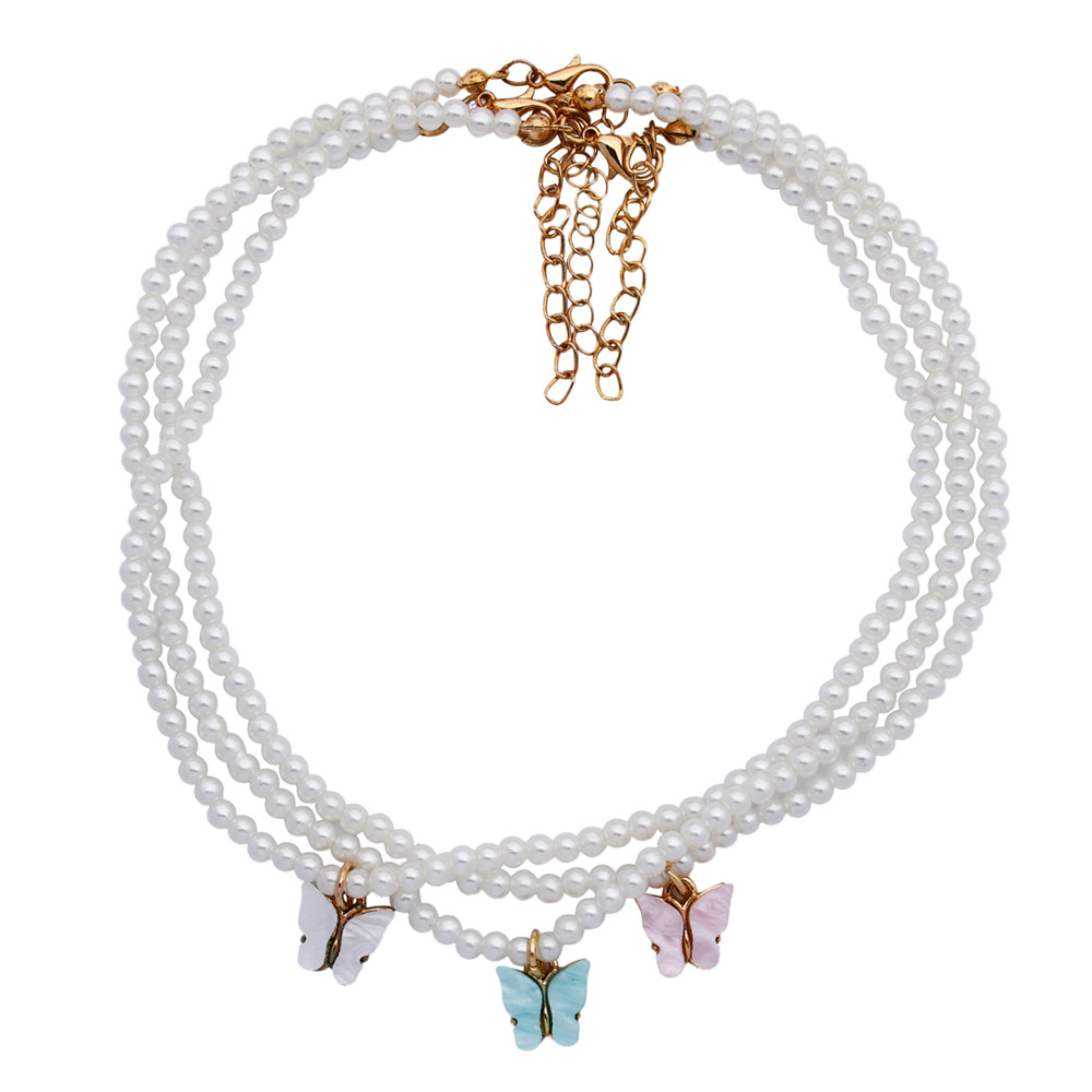Collar de Perlas Blancas y Peralta: Joyería de Moda para Mujer con Mariposa, Cuello de Flor de Nieve para Bodas — imagen 5