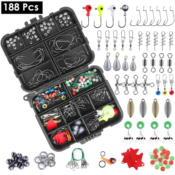 Kit de Accesorios de Pesca Portátil 188 Piezas con Ganchos, Sinker y Lure — imagen 1