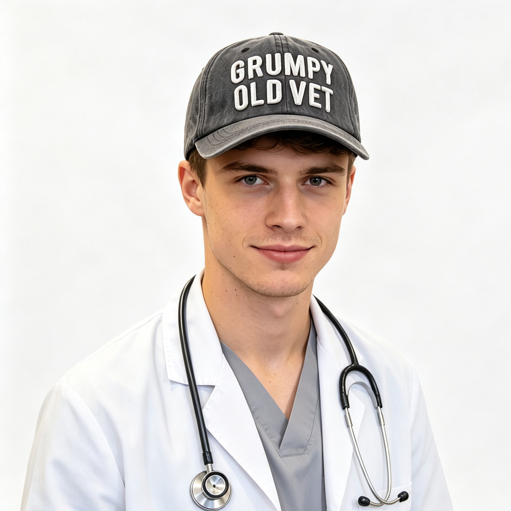 2 gorras de béisbol bordadas "Grumpy Old Vet", gorra de algodón gris lavado estilo vintage para veterinarios, hombres y mujeres — imagen 3