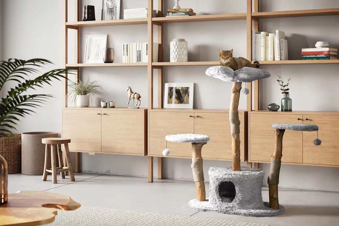 Custom Modern Cat Tree Tower for Large Cats Real Branch Luxury Wooden Cat Tree Condo — image 1