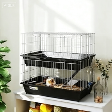 PawHut 2-Tier Small Animal Cage With 2 Doors, Trays, Dish, Bottle, And Ramp For Bunny, Ferret, Chinchilla, Black — imagen 1