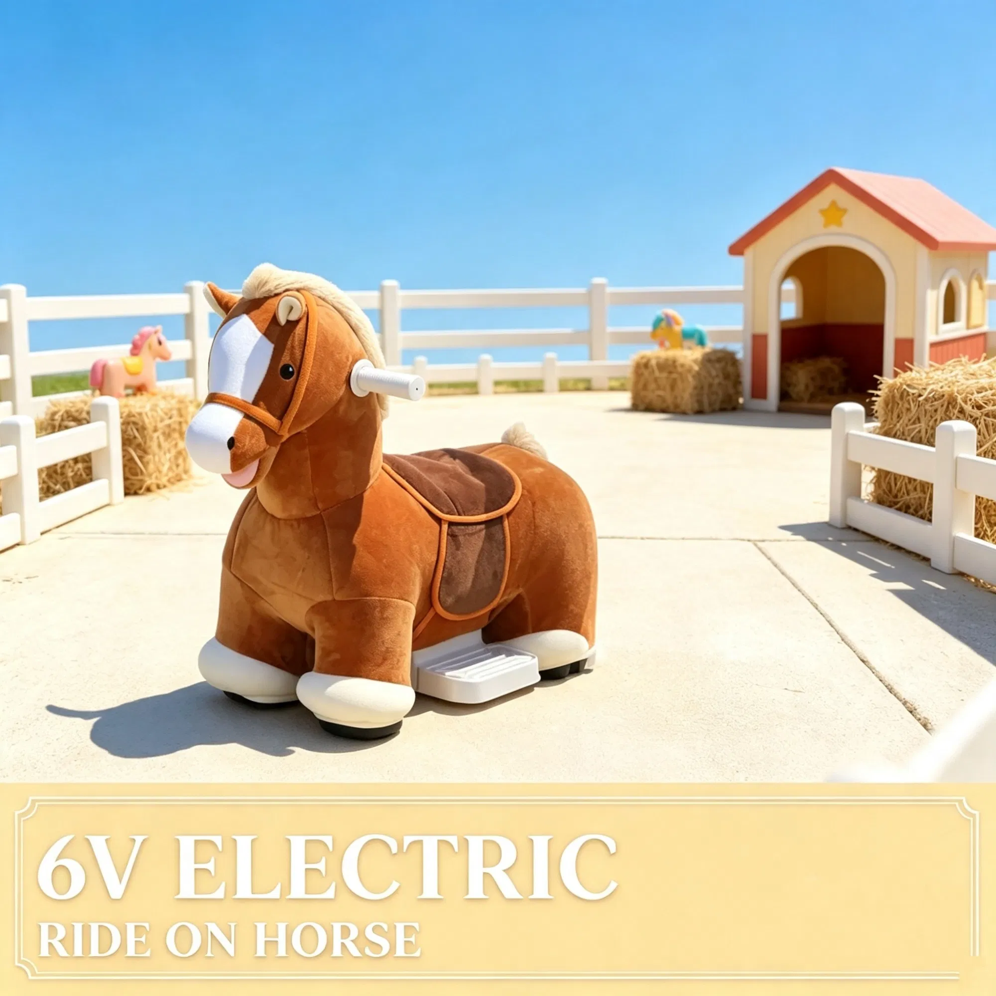 6V Battery Powered Kids Ride On Pony Electric Ride On Horse, with Bear Toy, Music, for 1.5-5 Years Old — image 6