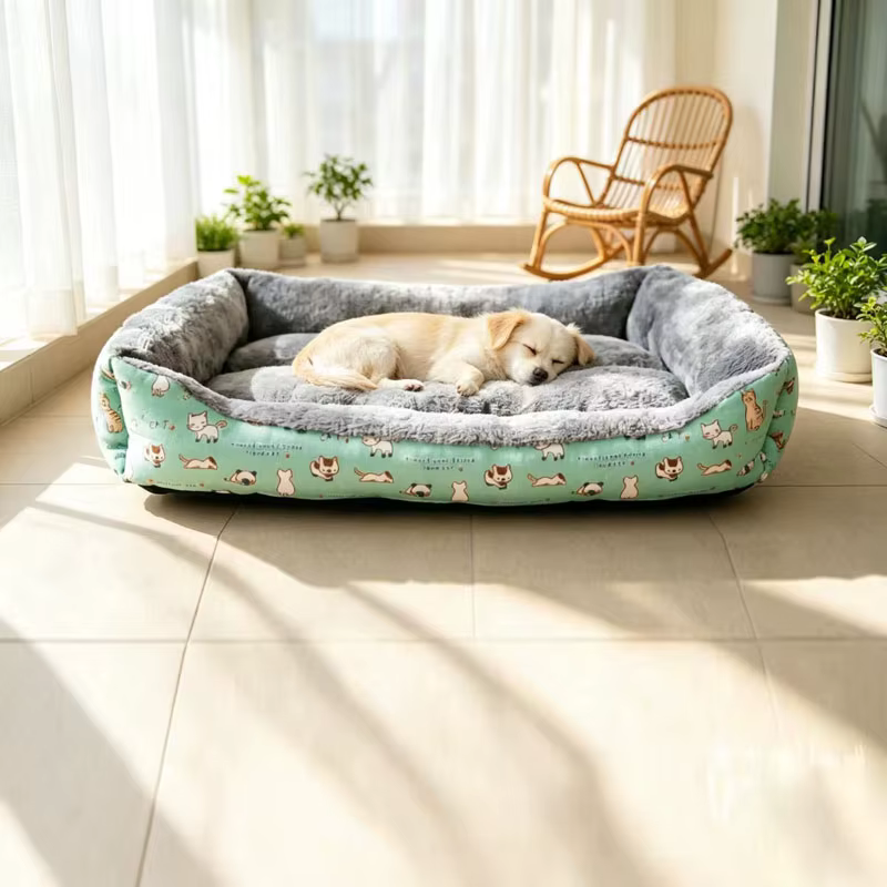 All-Season Pet Bed with Cute Cat Pattern Print, Cotton and Linen Comfortable Bed for Small, Medium, and Large Dogs and Cats — image 5