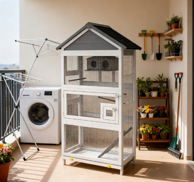 Spacious Bird House, Wooden Bird Aviary with Slide-Out Tray, Birdhouse, Ladder, Perches — image 8