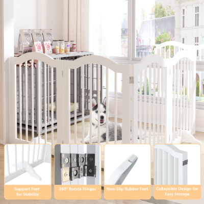 27.6 Height Tall Freestanding Pet Gate, 4 Panels Foldable Dog Gate, Solid Wood Folding Safety Fence Wooden Dog Gate With 2 Pcs Support Feet Ideal For Stairs, Doorways, Halls, Kitchens — image 18