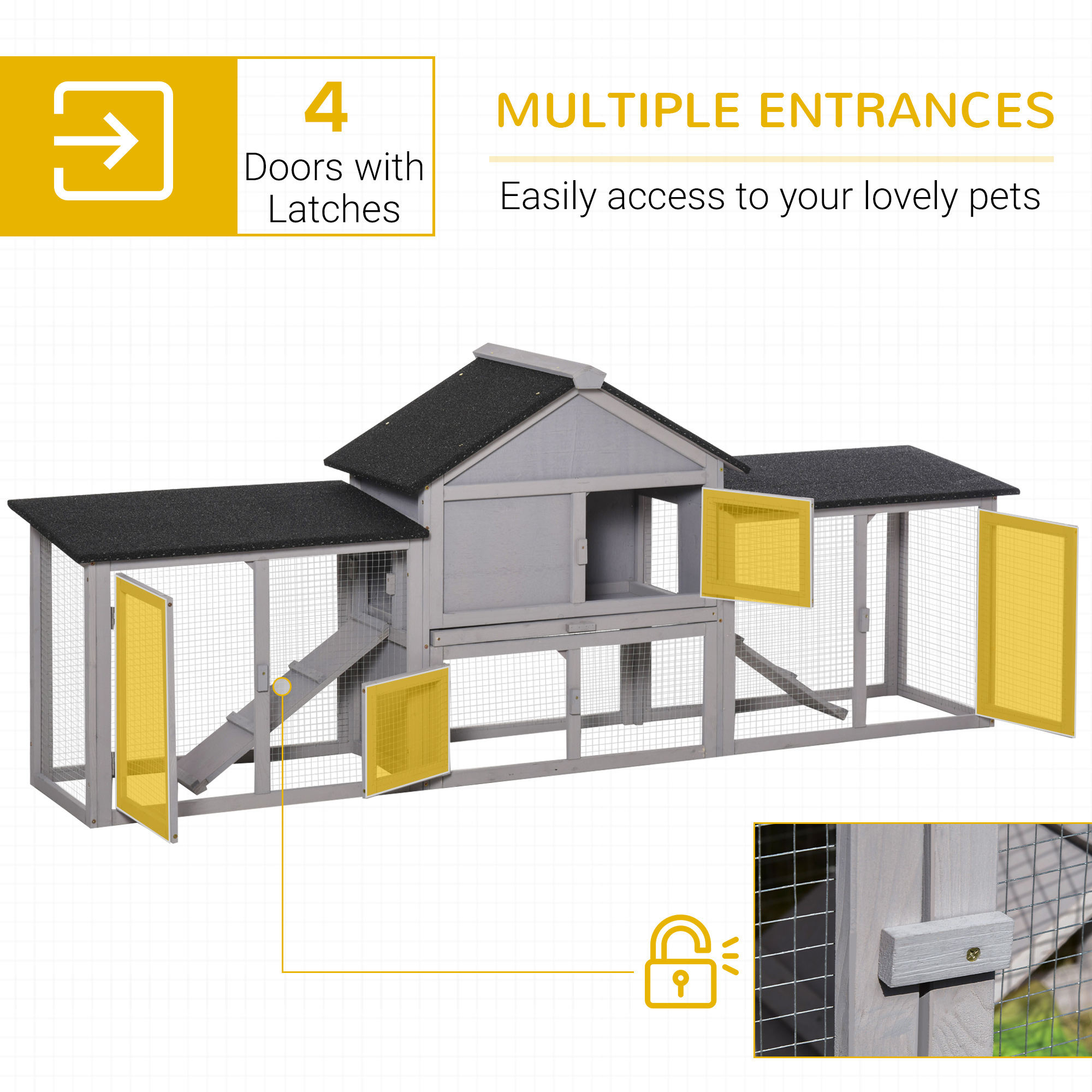 Outdoor Rabbit House 83" 2 Story Deluxe XL Wooden Rabbit Hutch Big Bunny Cage W/ Ladder And Run, Gray — imagen 5