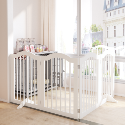 27.6 Height Tall Freestanding Pet Gate, 4 Panels Foldable Dog Gate, Solid Wood Folding Safety Fence Wooden Dog Gate With 2 Pcs Support Feet Ideal For Stairs, Doorways, Halls, Kitchens — image 20
