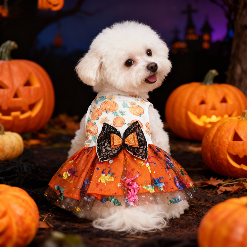 Halloween Pet Dog Cat Costume Mesh Pumpkin Dress for Medium and Small Dogs — image 5