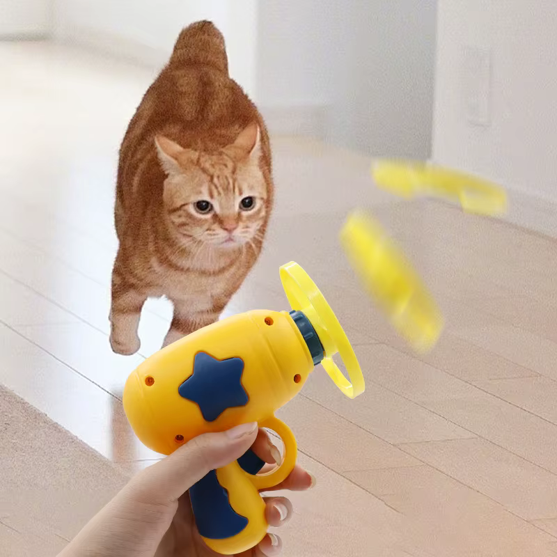 Juguete Interactivo Divertido para Gatos: Lanzador de Discos Voladores Mini, Arma de Disparo, Juegos de Persecución, Juguetes para Gatos, Suministros para Mascotas — imagen 1