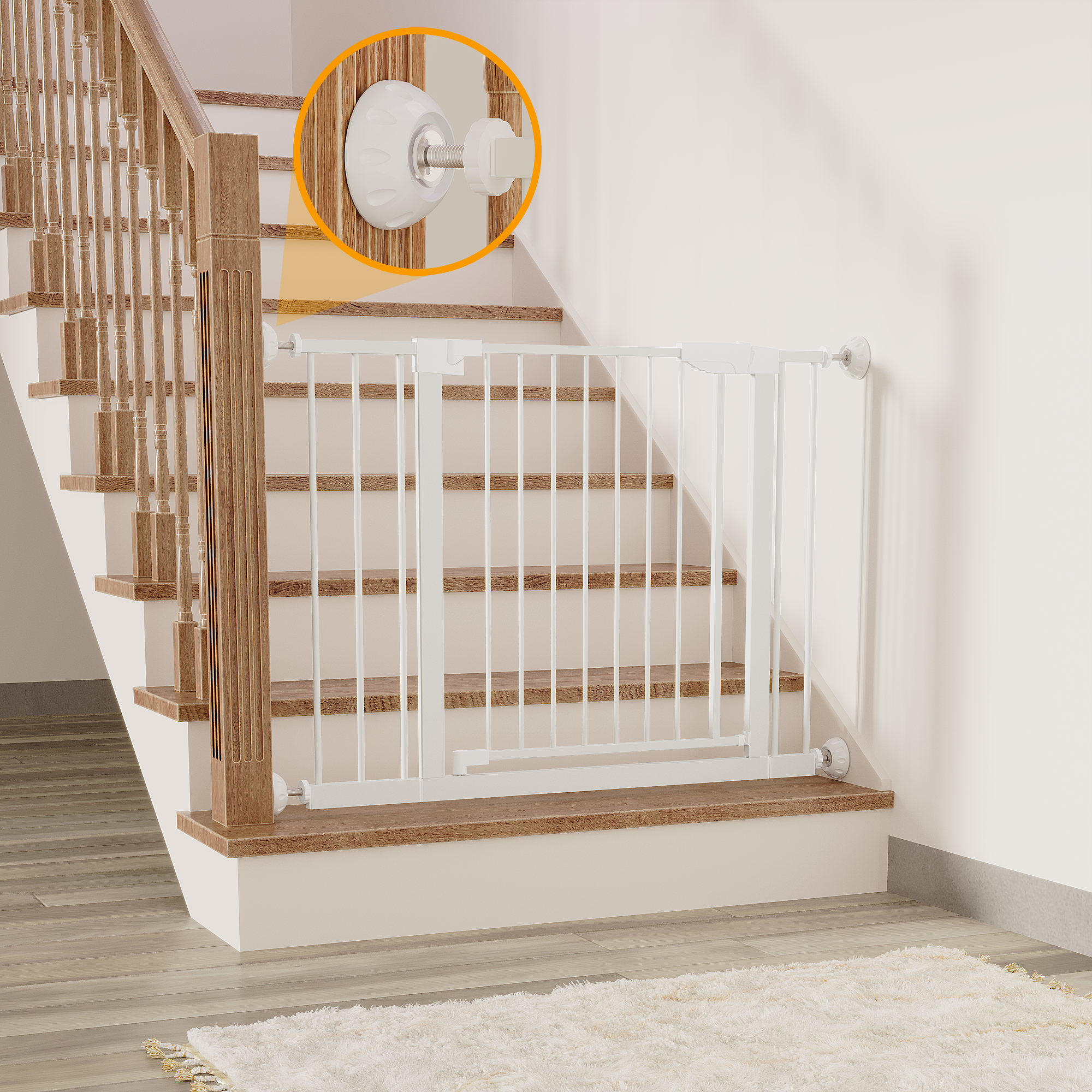 Reja para Bebés Ancha de 29.5-45.3" con Protector de Pared para Escaleras, Reja para Perros de Interior para Puertas, Sin Taladrar, Montaje a Presión, Rejas para Mascotas para Niños, Reja de Seguridad Fácil de Cruzar, Blanca — imagen 20