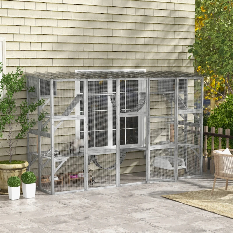 Playground Cat Window Box Outside Enclosure For Multiple Cats W Shelves & Bridges, Gray — image 3