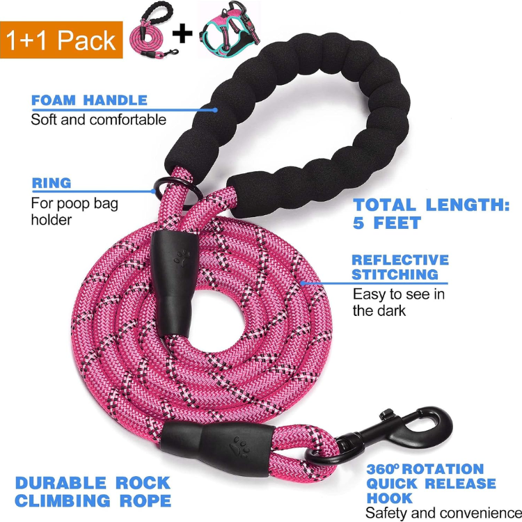 No Pull Dog Harness Adjustable Reflective Oxford Easy Control Medium Large Dog Harness With A Free Heavy Duty 5ft Dog Leash, Blue, M — image 3