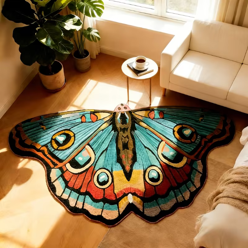 Móveis de Tapete con forma irregular para sala de estar, patrón de mariposa para decoración de dormitorio suave y acogedor tapete de piso grueso para sofá — imagen 3