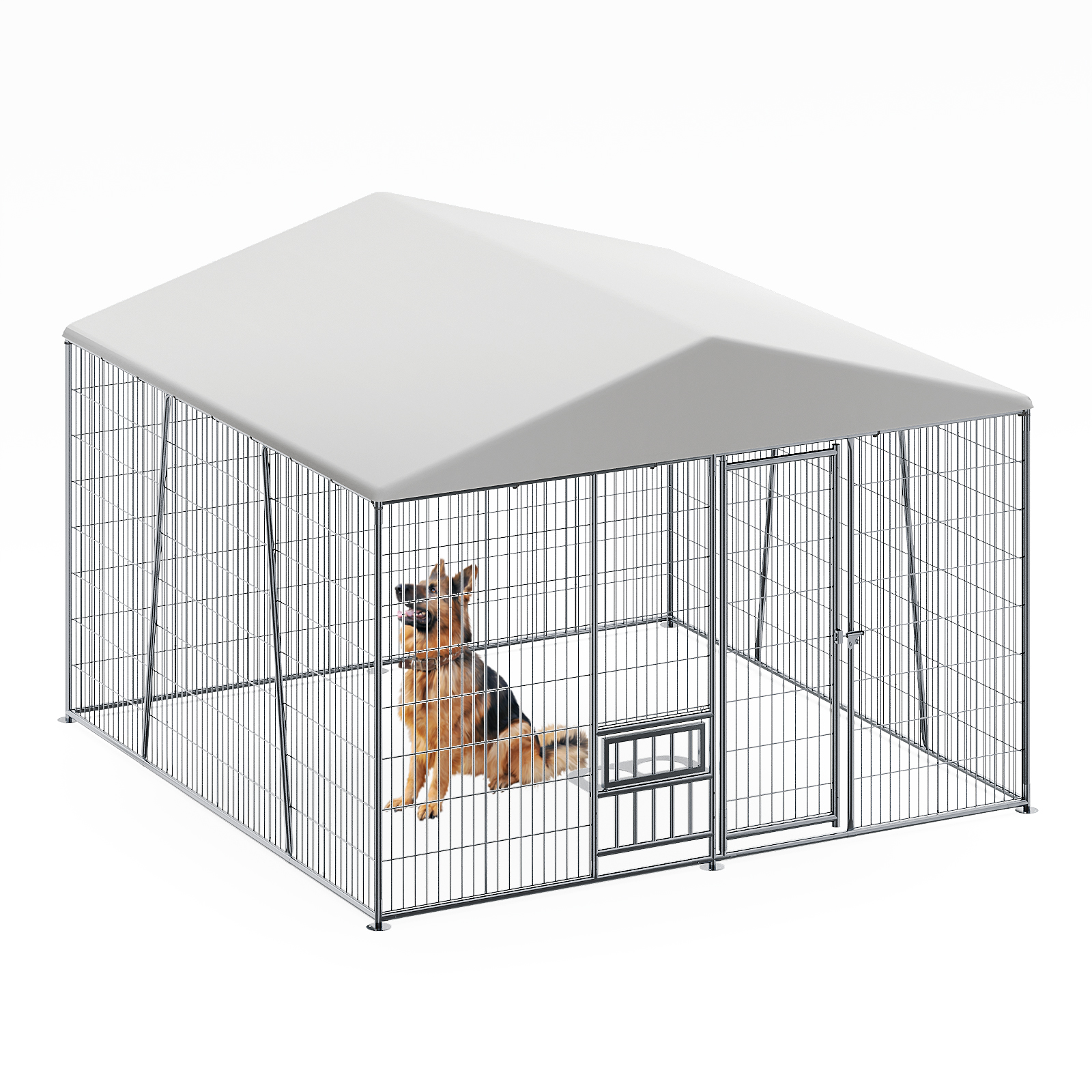 Caniles para Perro Exterior de 10 x 10 Pies, Alta Resistencia, con Plato para Alimentar, Techo Impermeable de Cobertura Total, Malla de Alambre de Fácil Ensamblaje con Cerradura Segura — imagen 1
