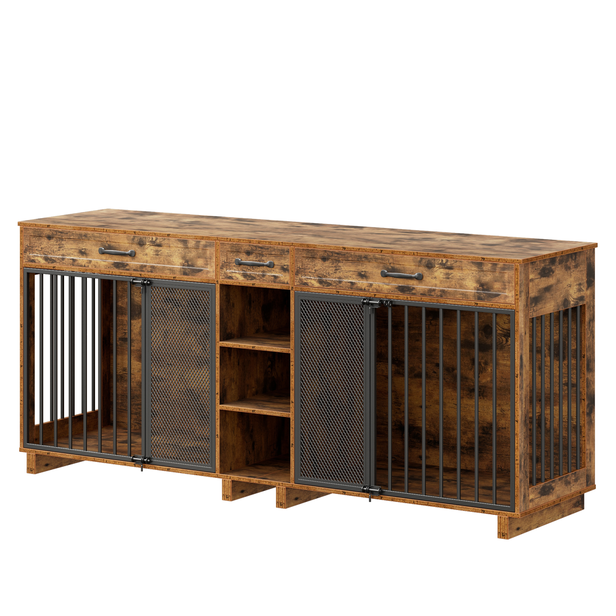 Large Wooden Dog Crate Furniture, Multi-Functional Pet Cage Cabinet with Storage — image 14