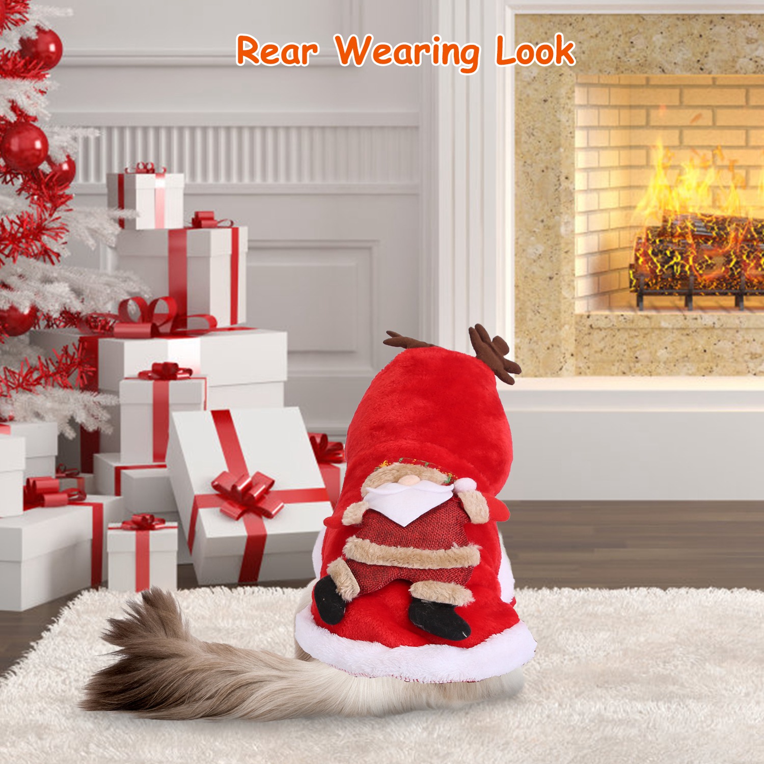 Ropa Navideña para Mascotas Disfraz de Papá Noel con Astas de Reno Traje de Invierno Abrigo de Año Nuevo para Perros y Gatos Pequeños y Medianos — imagen 7