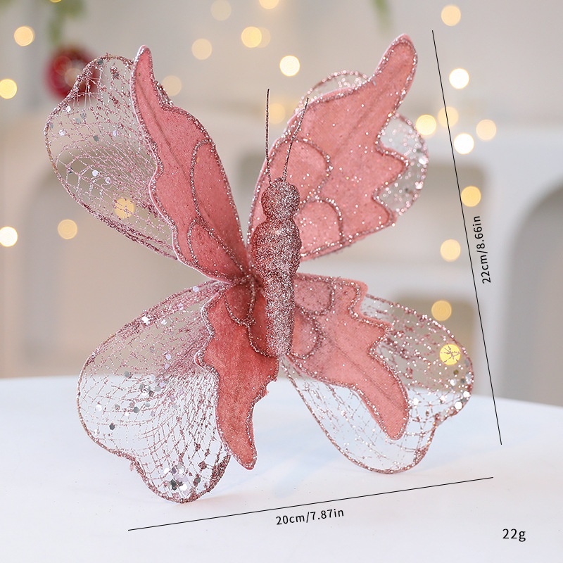Saintyuan High-Quality Fabric Sequin Gold Powder Artificial Butterfly Ornament Christmas Tree Decoration — image 12