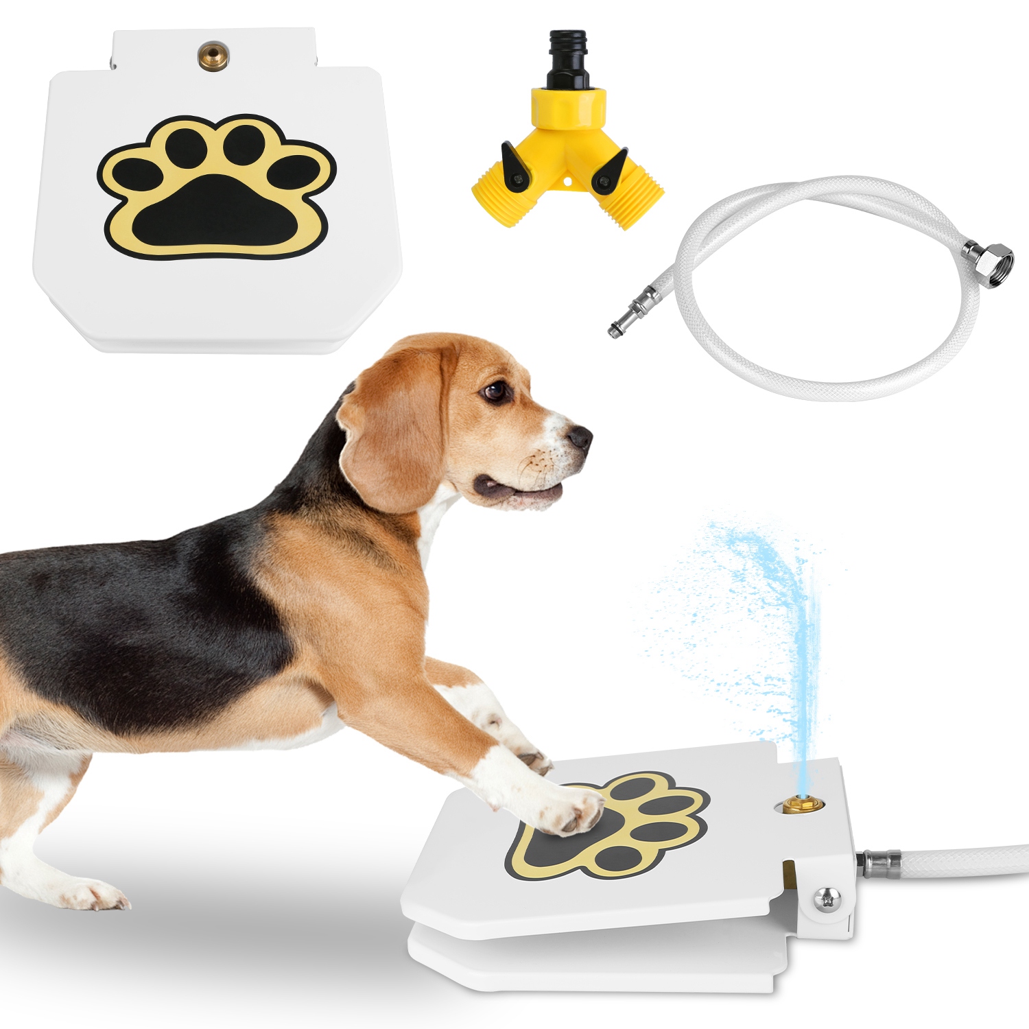 Fuente de Agua para Perros de Exterior, Dispensador de Agua para Mascotas con Aspersor Activado por Pedal, Pedal de Pata Interactivo para Beber Agua — imagen 1