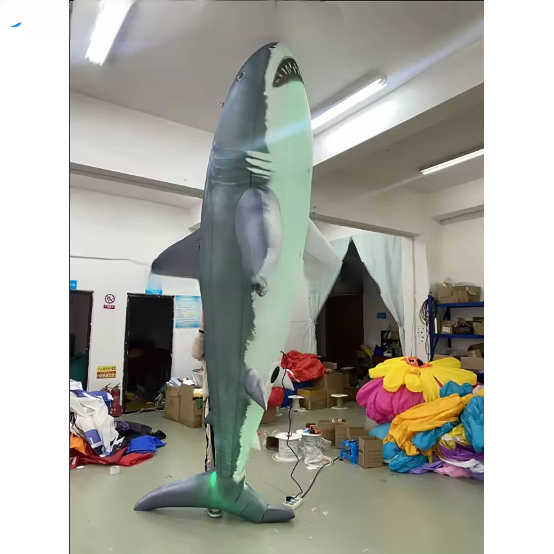 Inflatable Decoration with Led Light, Air - blow Marine Fish - shaped - 4m Inflatable Shark, Ideal Prop for Theme Event and Nigh — image 4