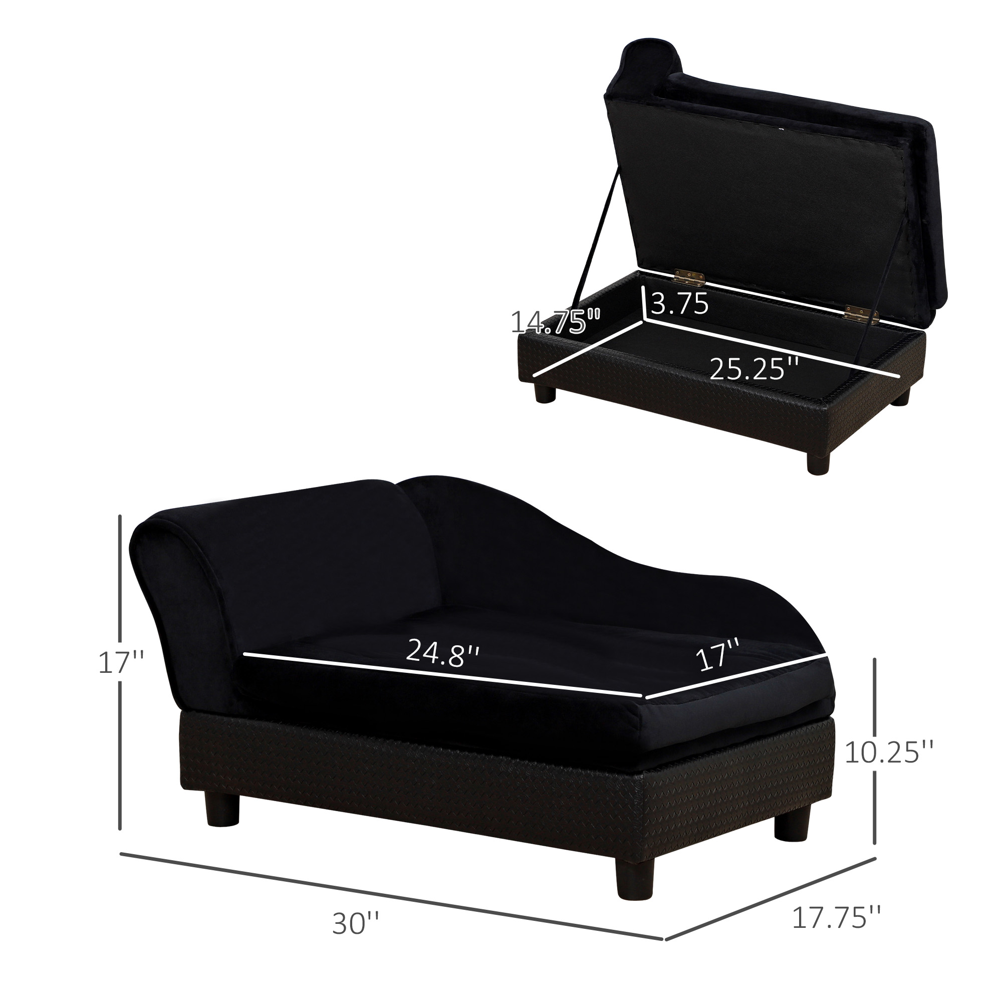 Pet Sofa Bed Couch with Storage, Pet Sofa for Cats and Small Dogs, Black — imagen 8