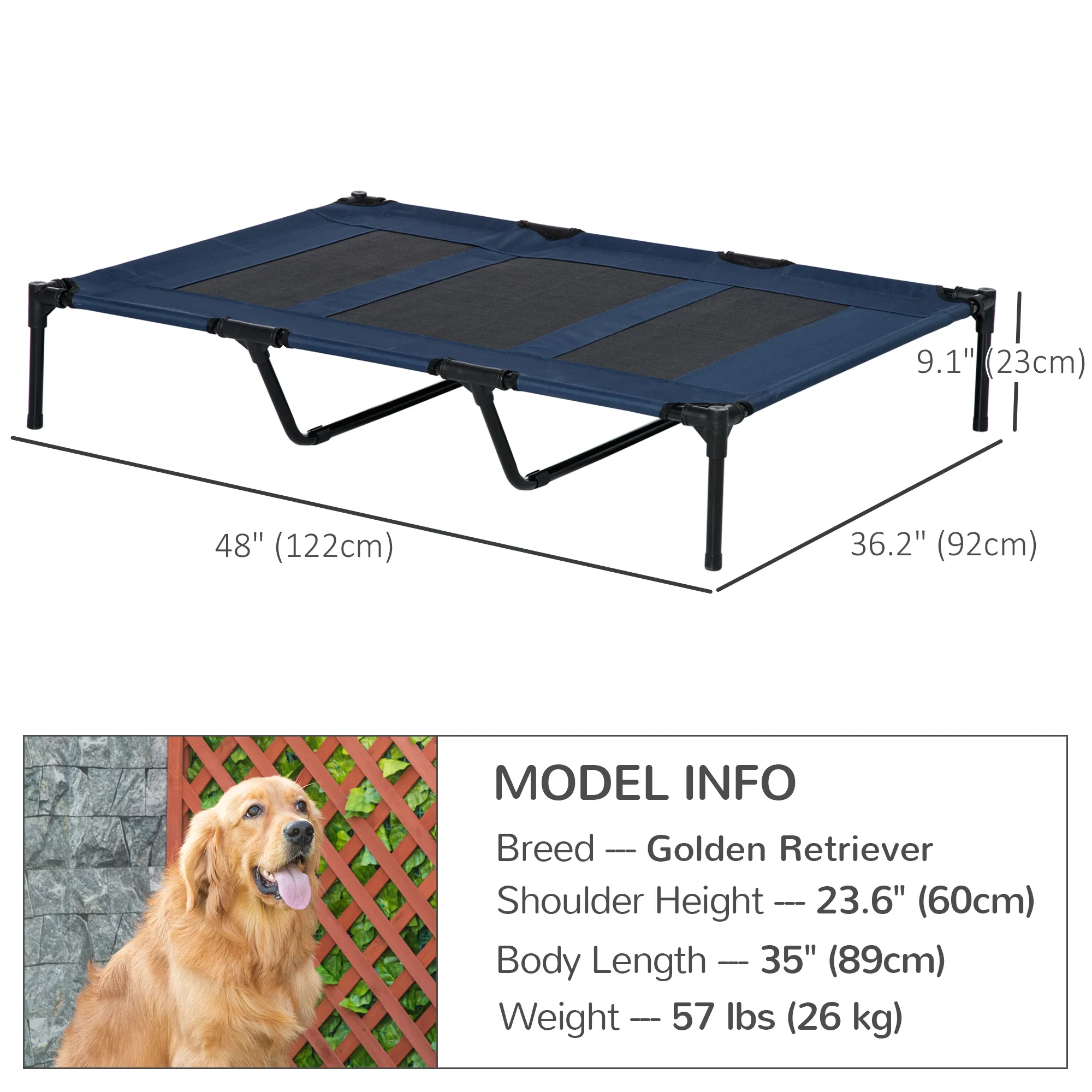 48" X 36" X 9" Elevated Pet Bed with Carrying Bag, Dark Blue — image 2