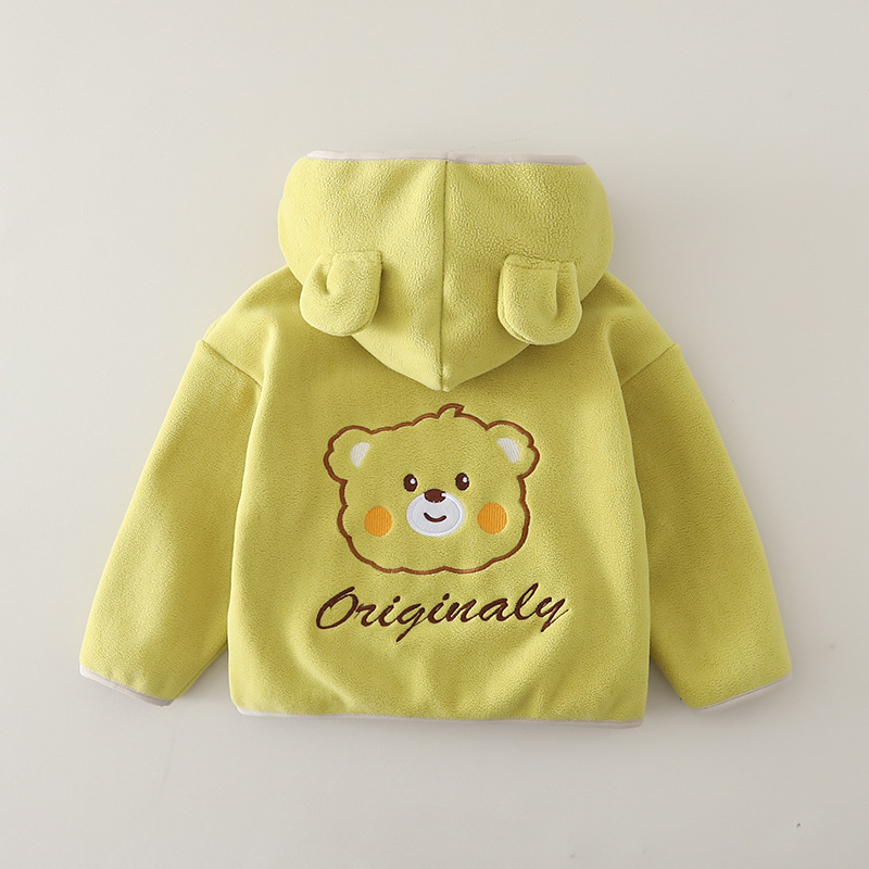 Kids Autumn Winter Fleece-Lined Bear Print Hoodie Top — image 7
