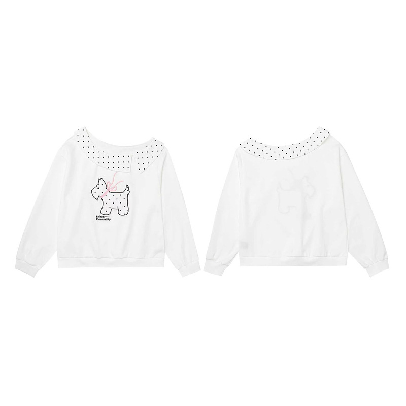 Polka dot doll collar dog embroidered long sleeved sweatshirt — image 4