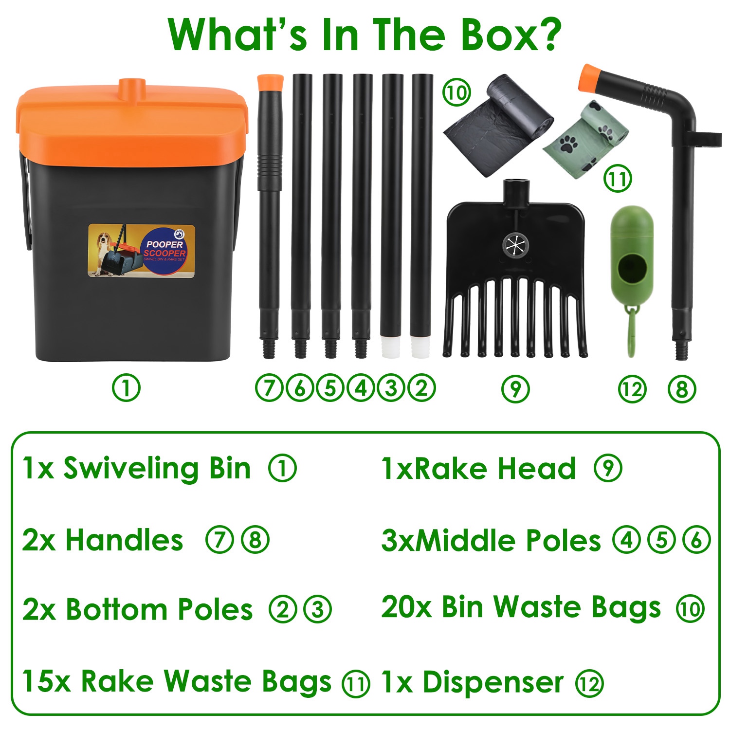 1 Juego de Kit Recogedor de Excremento para Perros Rastrillo y Bote Giratorio Herramienta Resistente para Recoger Excremento con Mango Extra Largo, 35 Bolsas de Desecho y Dispensador — imagen 3