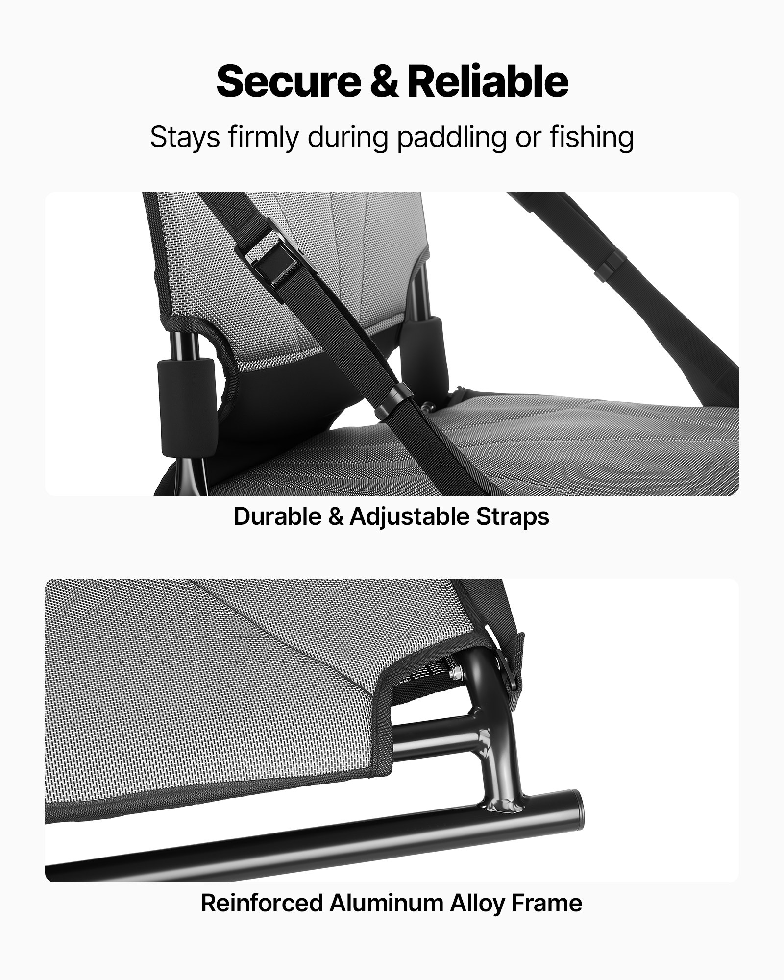 Asiento de Kayak 1 Unidad, Altura Elevada 3,3 cm, Universal Foldable con Soporte Lumbral Ajustable para Kayaks Sit-on-Top/Pesca/Inflables y Canoas — imagen 4
