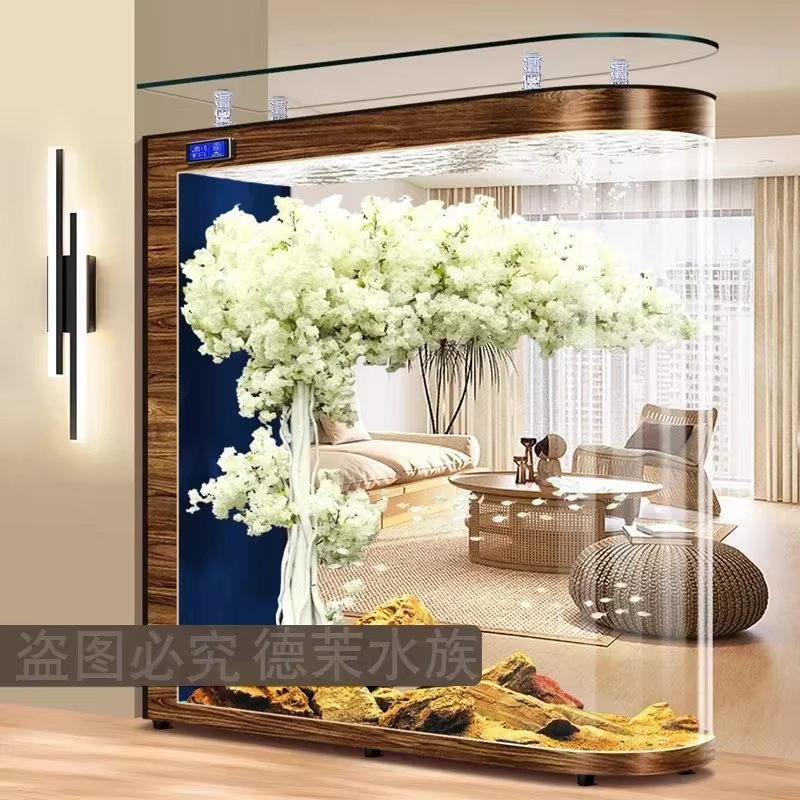Pared de acuario de vidrio de suelo a techo para salón, partición de pantalla de peces grande y mediana, filtro automático de circulación de agua — imagen 3